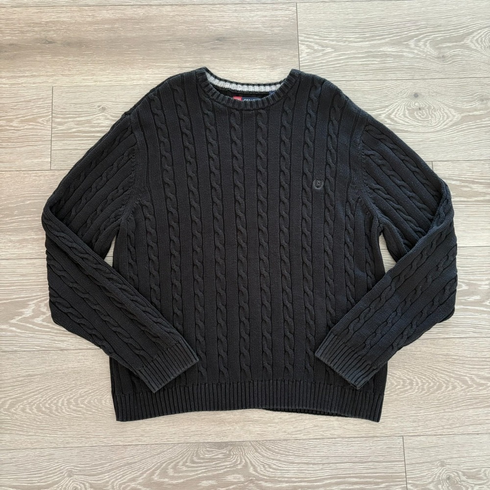 Vintage Chaps Mens Black Crew Neck Cable‎ Knit Pullover Sweater Size 2XL